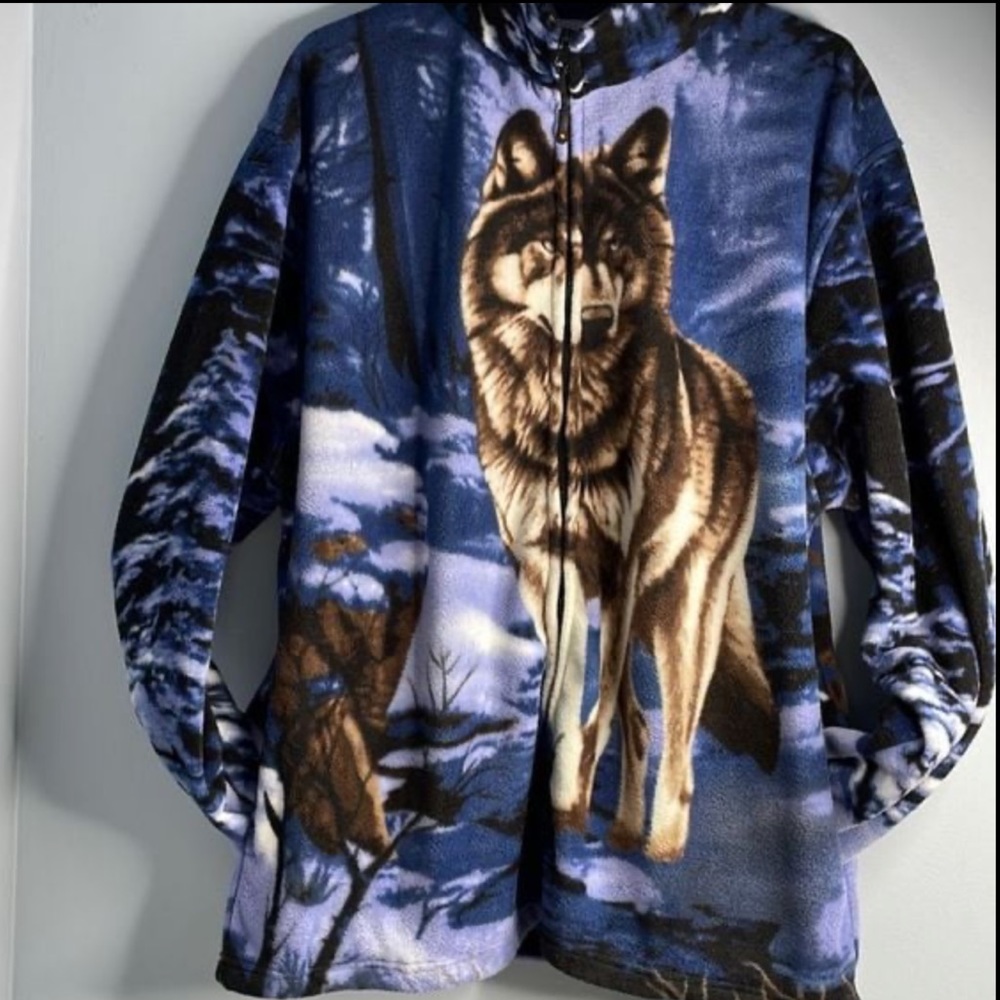 Beautiful Unisex snow wildlife fleece wolf print jacket winter